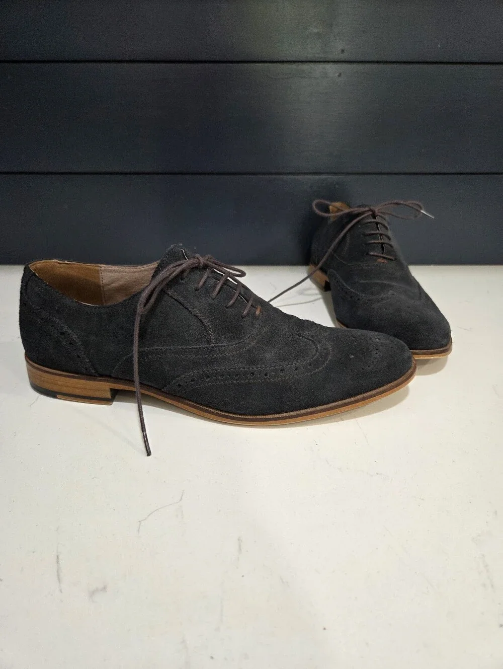 Banana Republic Men's Navy Blue Suede Wingtip Oxford Dress Shoes Size 10M